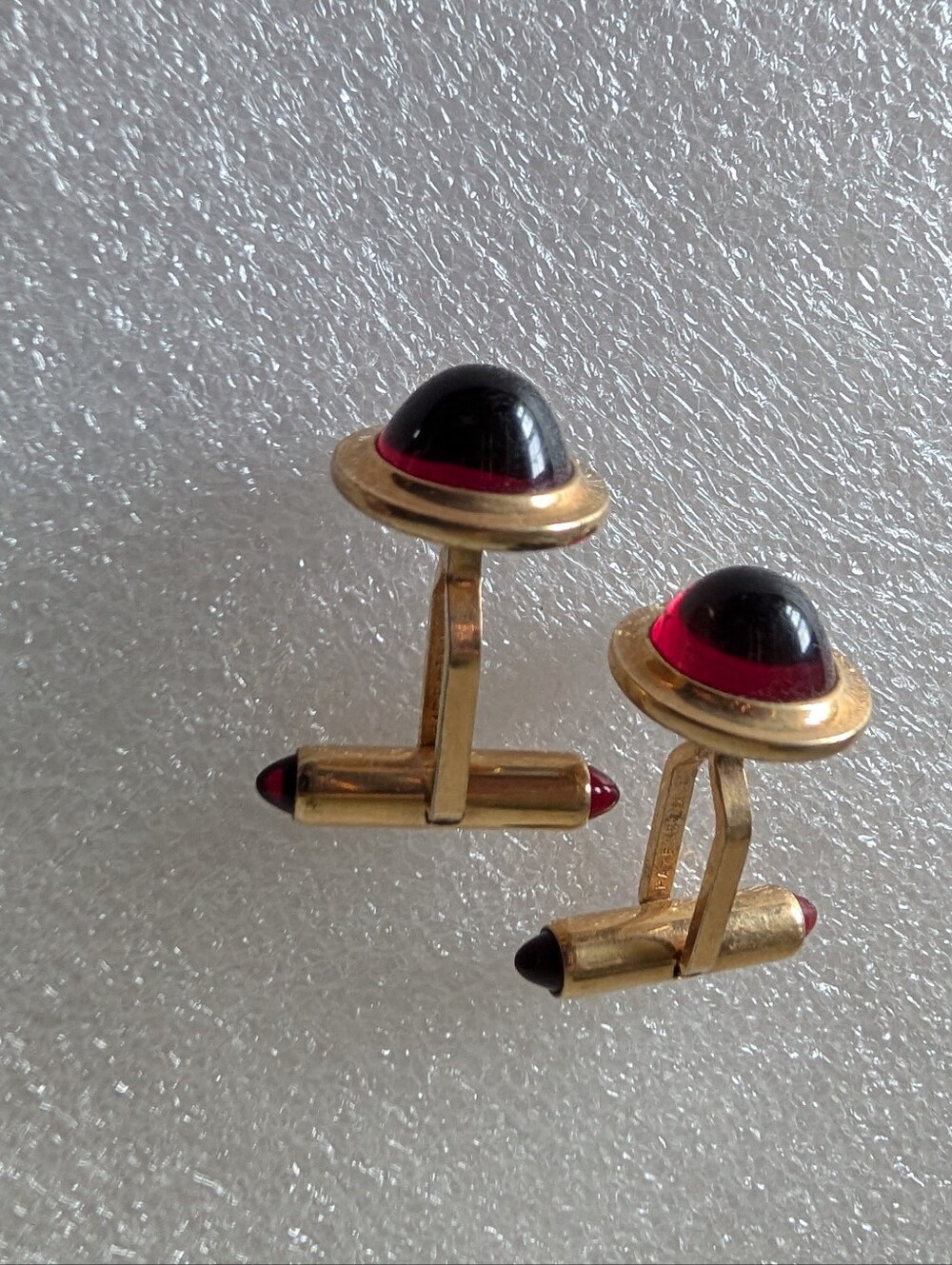 Gold-Tone Cufflinks with Red Cabochon Accents, Circa 1950s